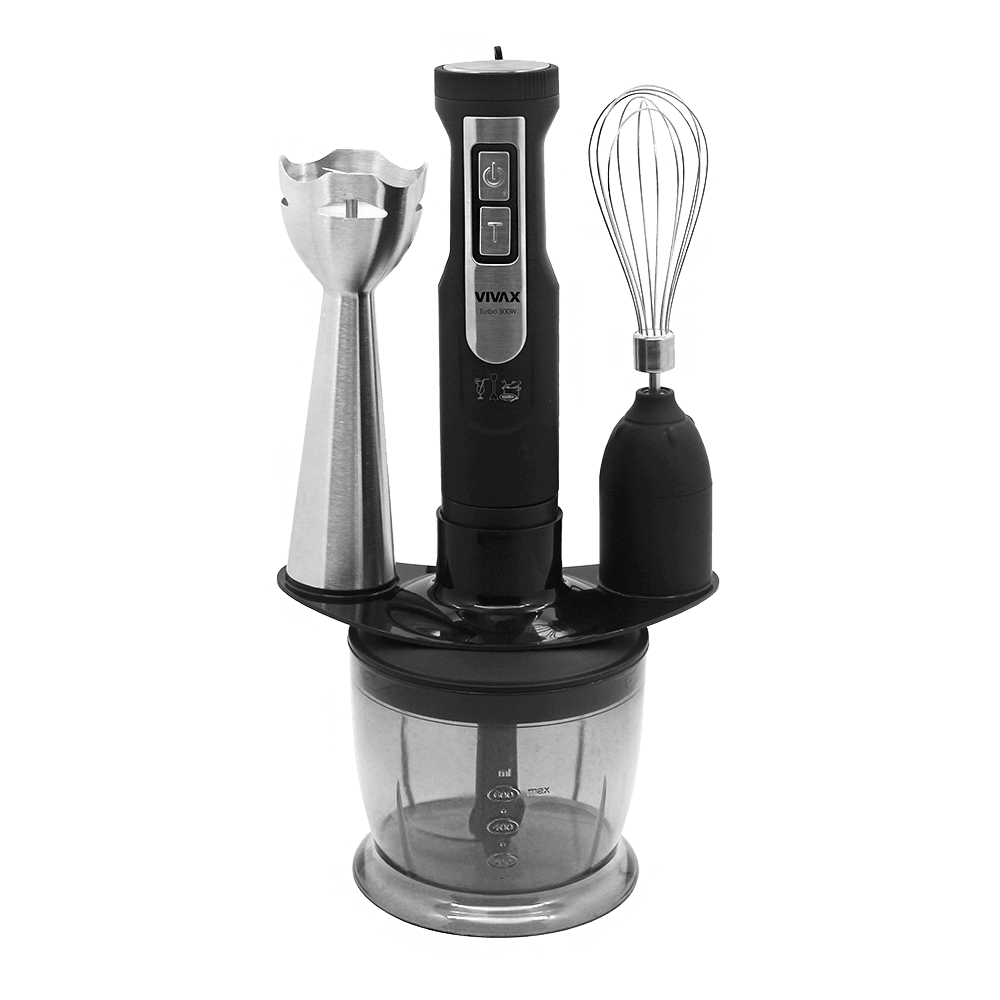 VIVAX HBS-500X Set 3 në 1 Blender, Grirëse, Rrahëse Veze 500W – Inox & E Zezë