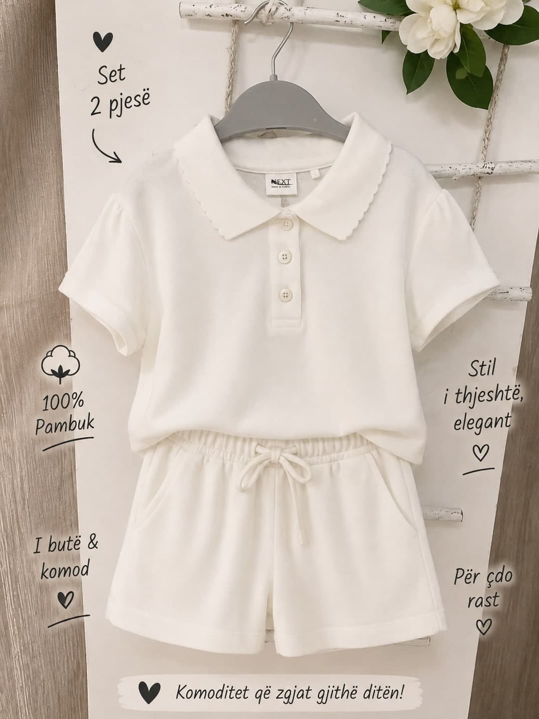Set polo i bardhë 2 pjesësh
