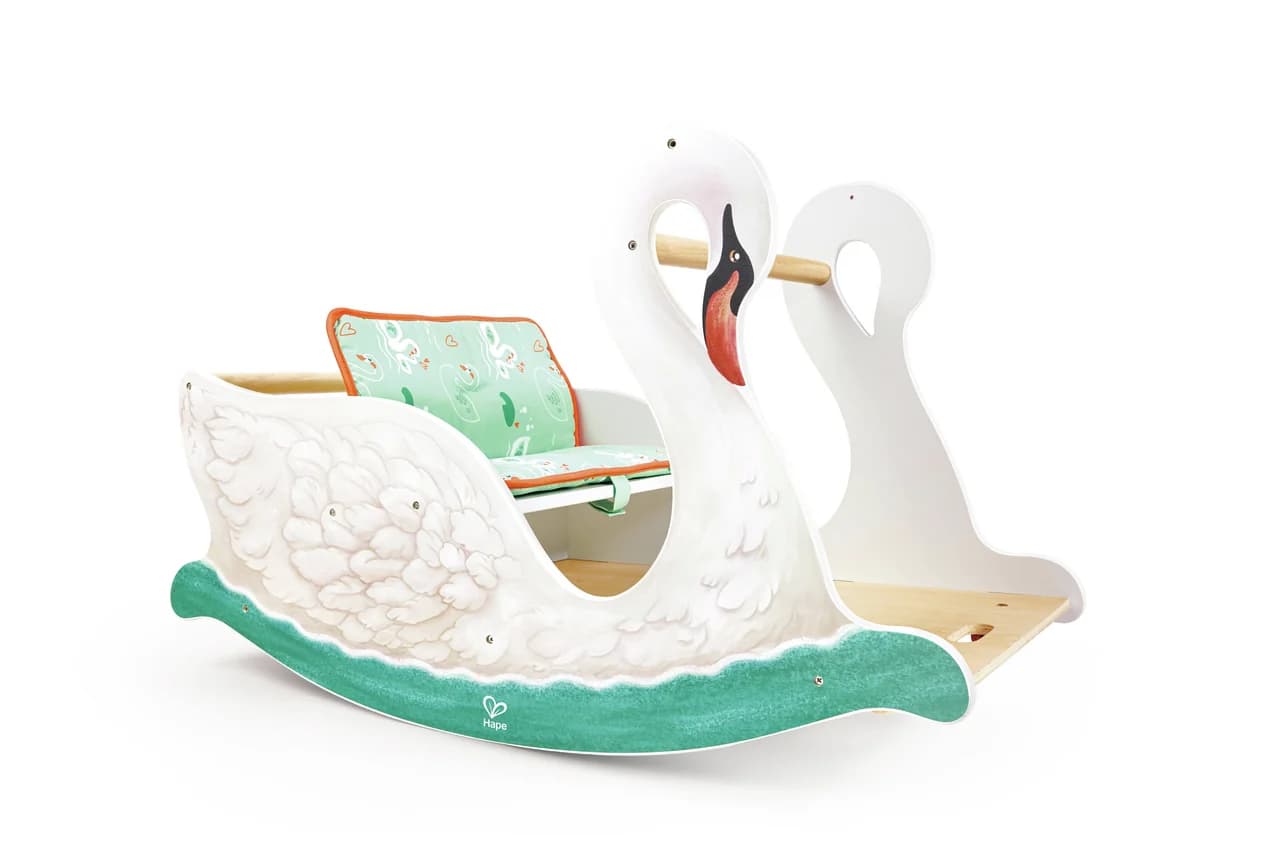 Hape 2-in-1 Swan Seat – Karrige Lëkundëse & Qendër Lojërash