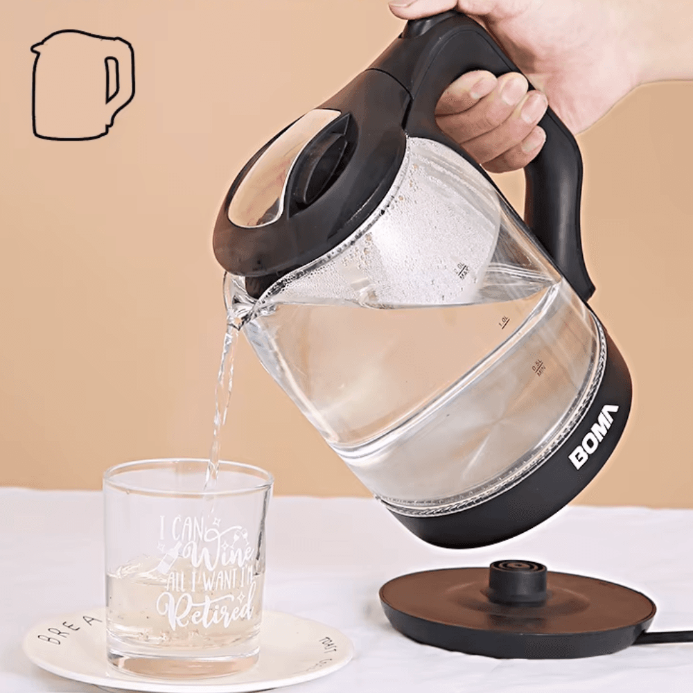 Ngrohëse Uji BOMA BM-0806 2.0L 1500W – Ibrik Elektrik me Trup Qelqi dhe Inox