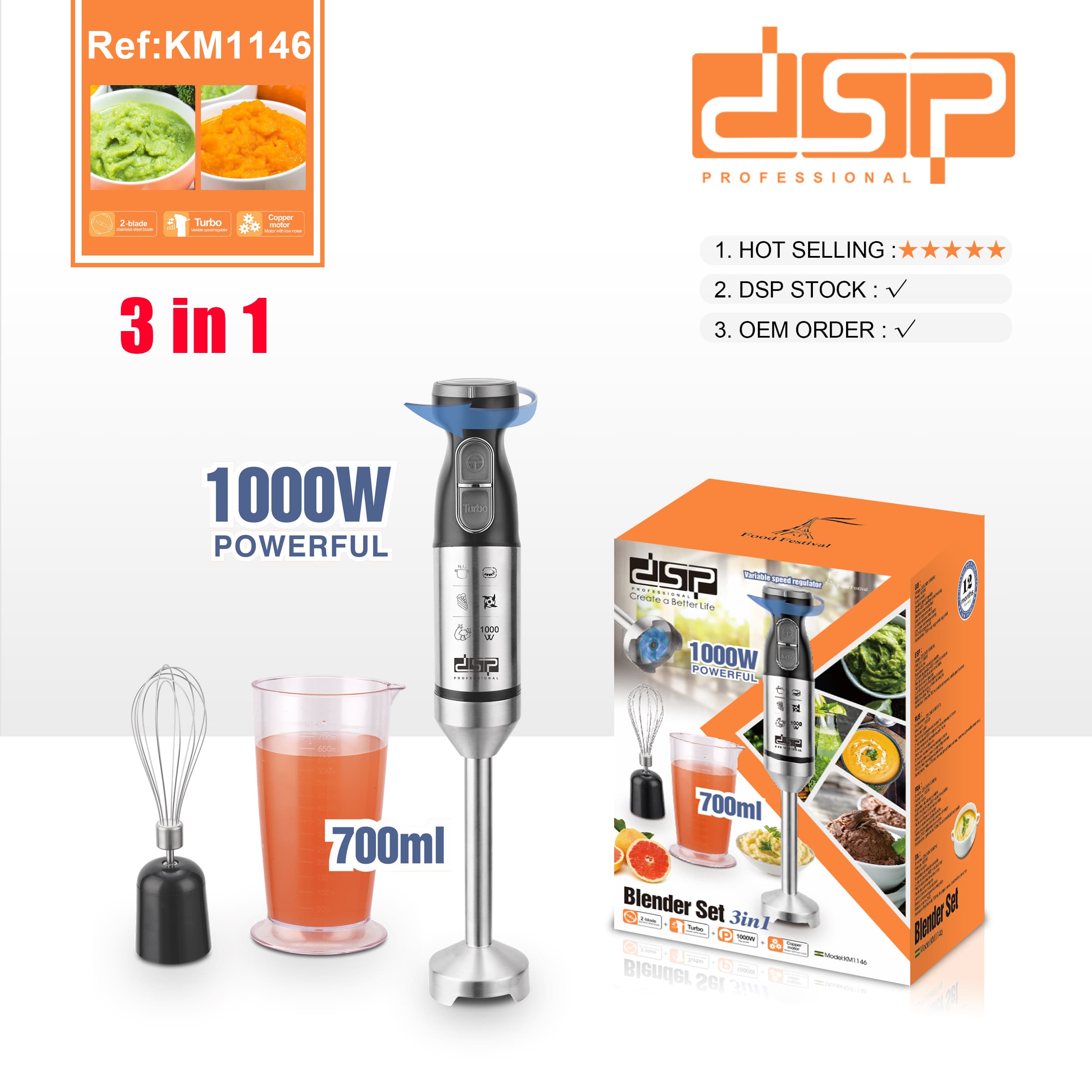 Blender Set 3ne1 KM1146 1000W DSP Professional