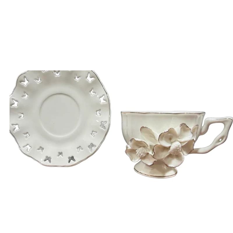 Filxhan Porcelani me Lule 3D | Set Filxhani dhe Pjatë
