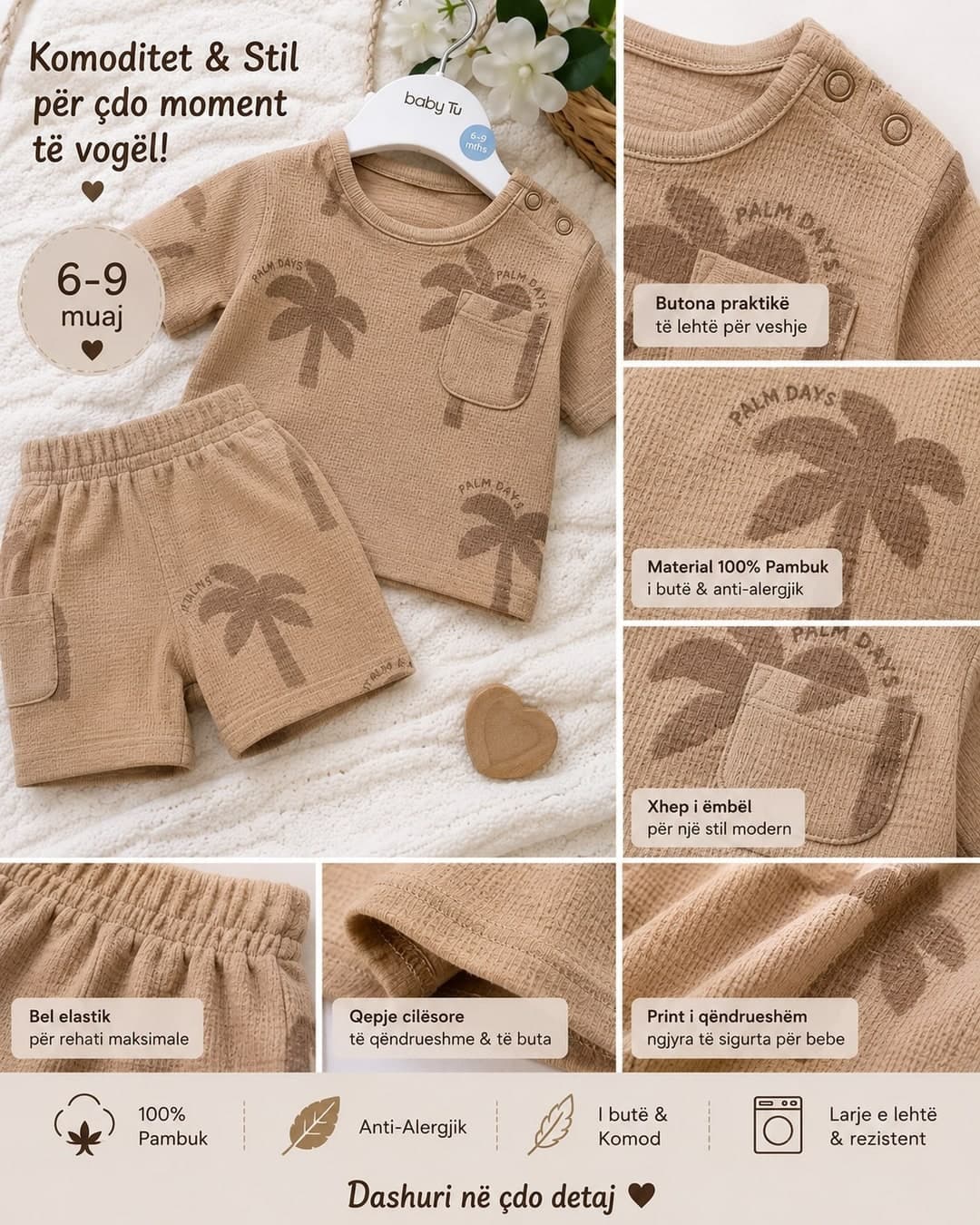 Set veror bezhë me palma (6–9 muaj)