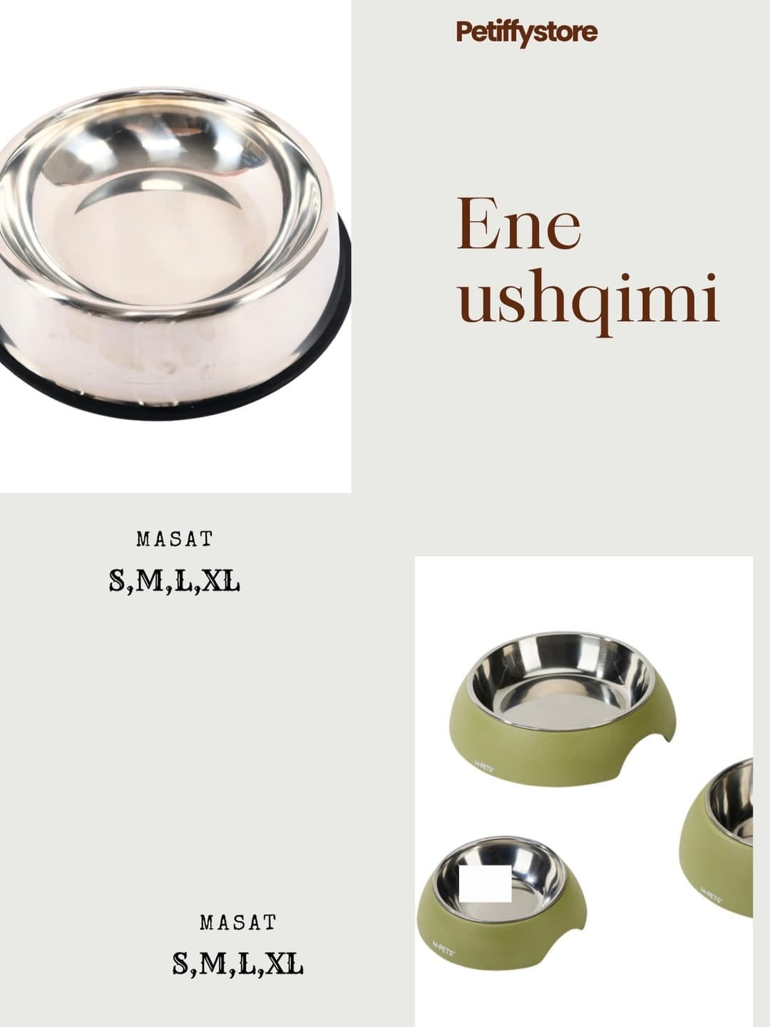 Enë ushqimi prej çeliku inox për kafshë (S–XL)