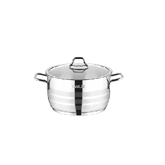 Tenxhere Inoksi 20cm VIVALDI Aster 3.2L – Çelik 18/10, Bazë 3 Shtresa, Kapak Qelqi