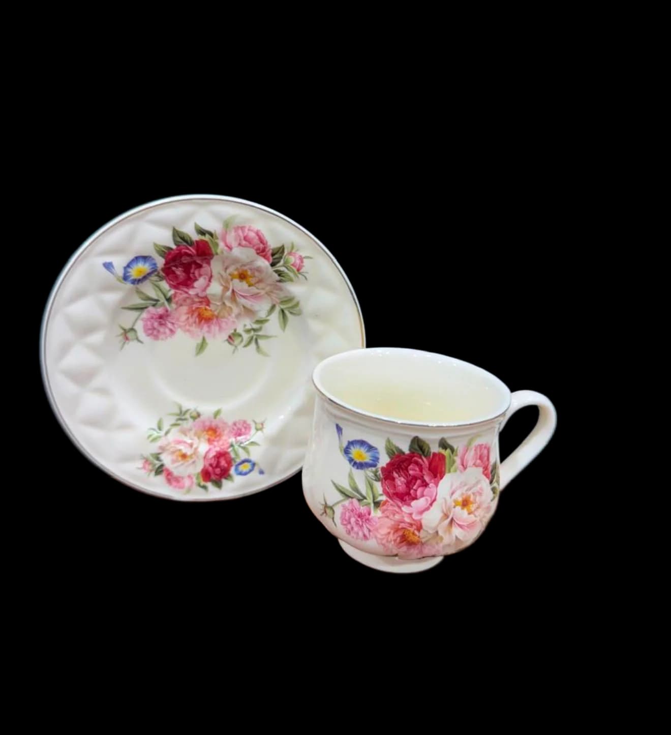 Filxhan Porcelani me Pjatë – Set Elegant me Lule për Kafe dhe Çaj