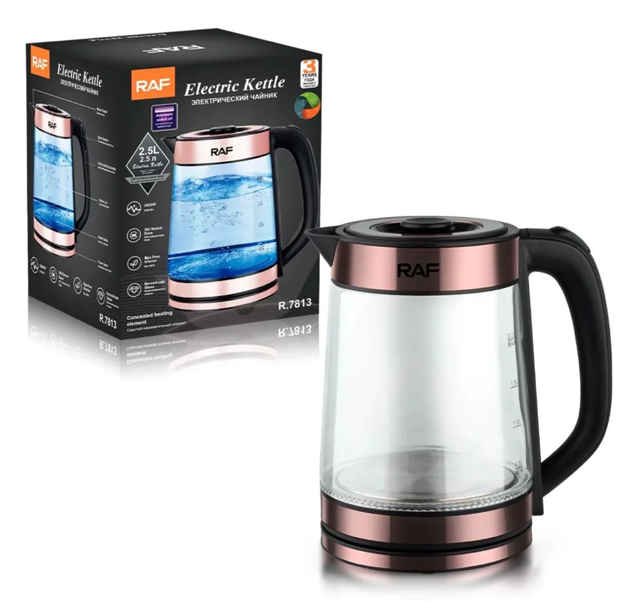 RAF Electric Kettle R.7813 – Çajnik elektrik me ndriçim LED dhe kapacitet 2.5 litra