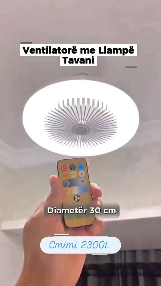 Ventilator tavani me llambë dhe telekomandë, 30 cm