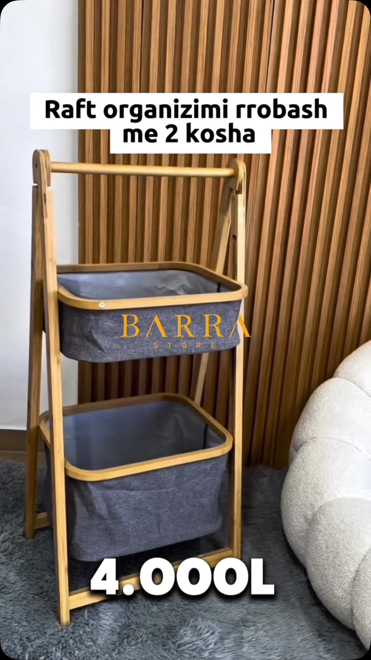 Raft rrobash me strukturë druri dhe 2 kosha
