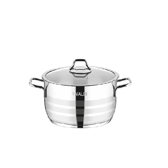 Tenxhere Inoksi 22cm VIVALDI Aster 4.3L – Çelik 18/10, Bazë 3 Shtresa, Kapak Qelqi