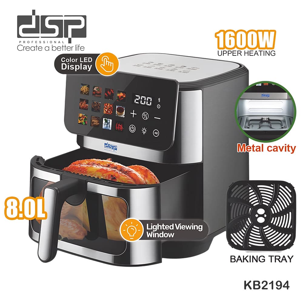 Fritezë me Ajër DSP KB2194 8L 2100W – 12 Programe, Ngrohje Dyfishe