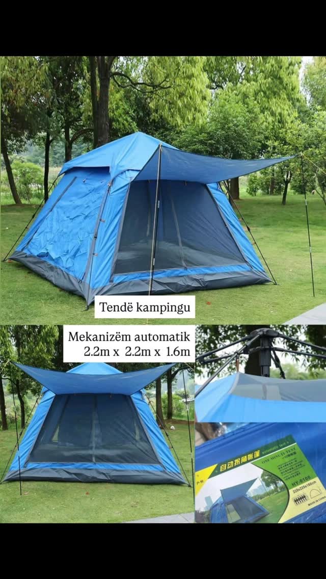 Çadër kampingu 220 × 220 × 160 cm me tendë përpara