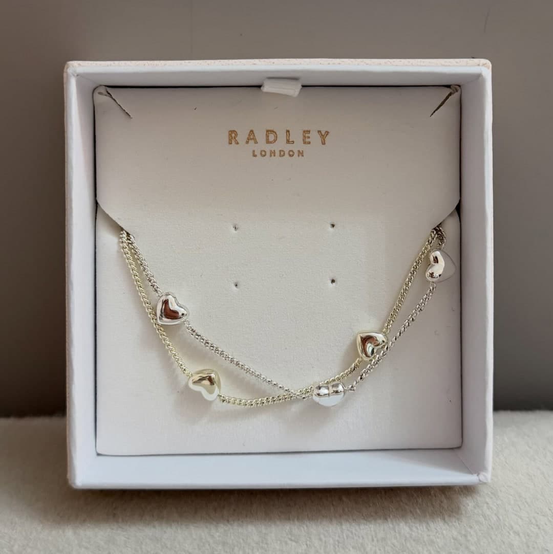 Byzylyk Radley London me dy zinxhirë dhe zemra, ngjyrë argjendi