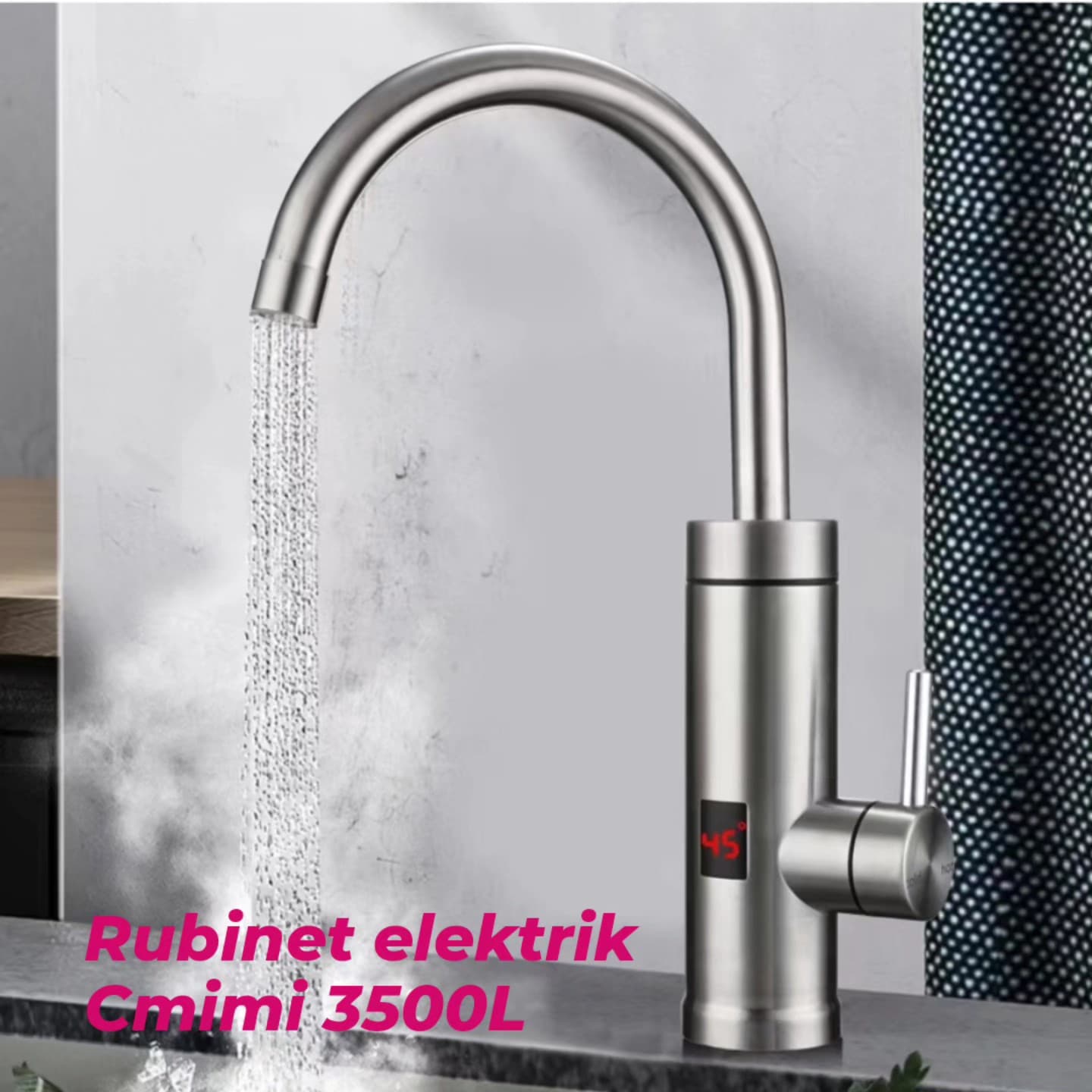 Rubinet metalik elektrik me ngrohje dhe ekran dixhital, 3000 W